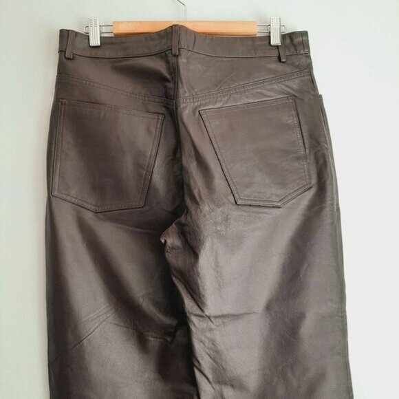 NEVADA Genuine Leather High Waist Pants Brown Sz L - Picture 6 of 11